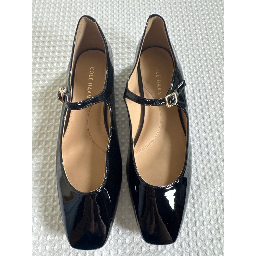 Cole Haan Mary Jane Women 7B W25628 Black Patent Leather Square Toe Flat NWOT